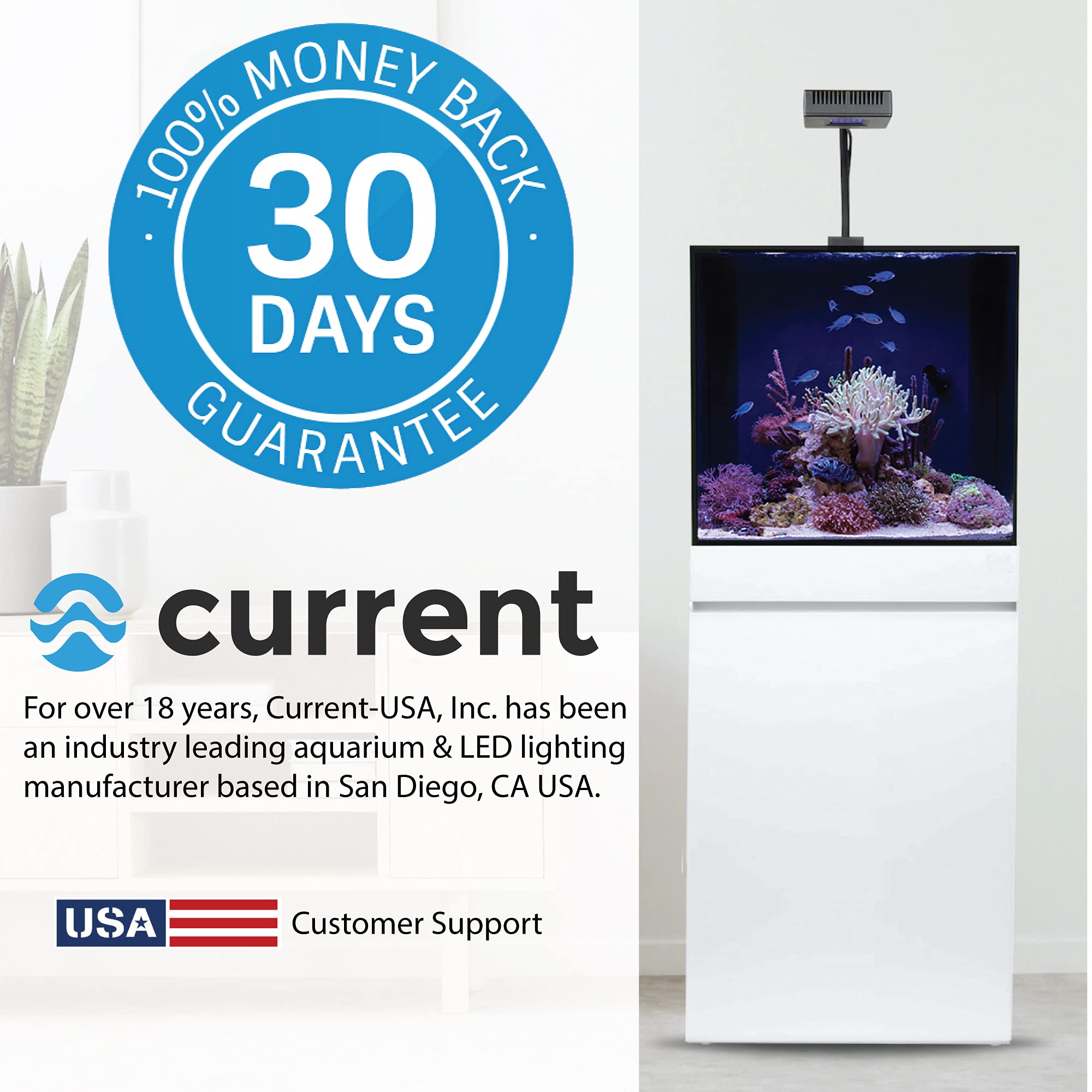 CURRENT USA 24-36" Inch Orbit Marine IC Loop LED Saltwater Reef Marine Aquarium Light with Bluetooth App Control | Wireless Lighting & eFlux Wave Pump Control for Fish Tank (4205)