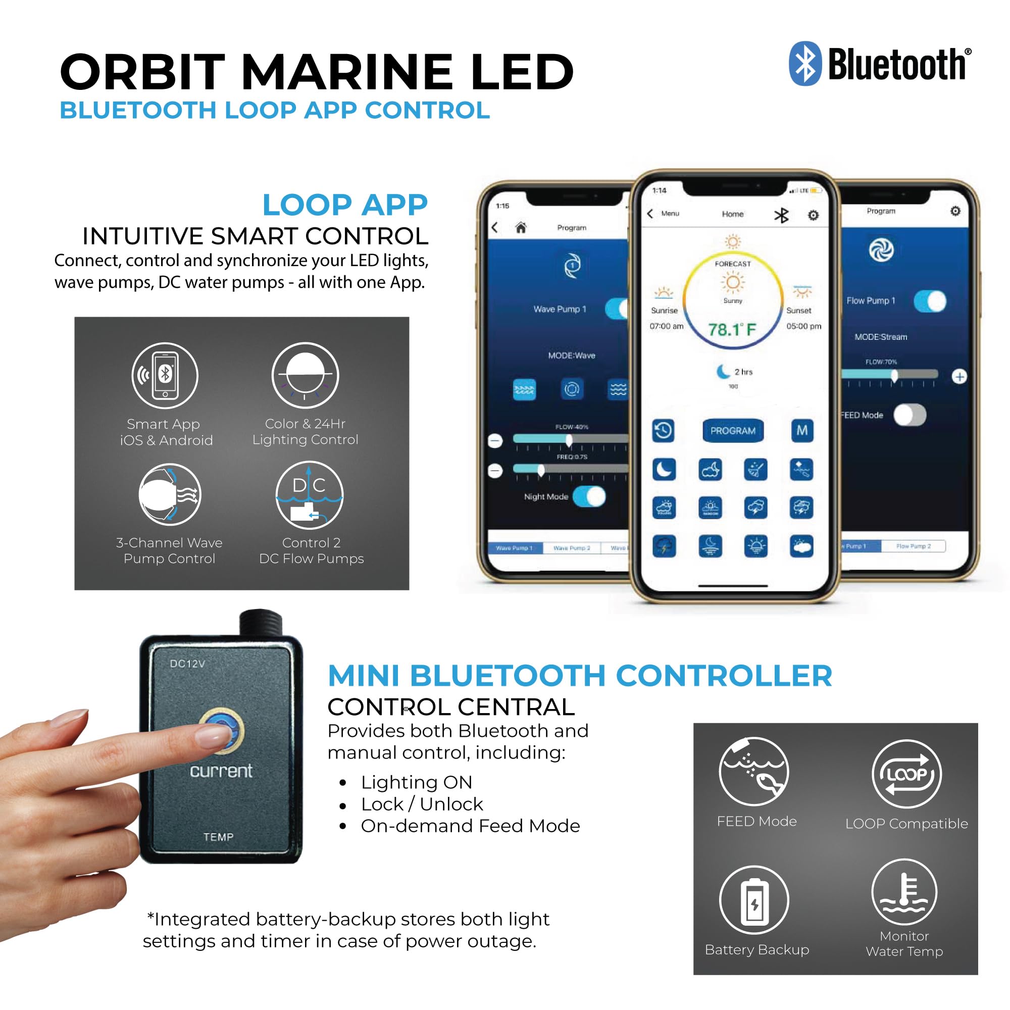 Current USA 24"-36" Inch Orbit Marine LED Saltwater Reef Marine Aquarium Light with Bluetooth App Control | Wireless Lighting & eFlux Wave Pump Control for Fish Tank (4201)