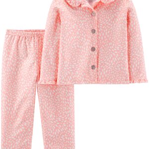 Simple Joys by Carter's Baby Girls' 2-Piece Coat Style Pajama Set, Pink White Dots, 12 Months