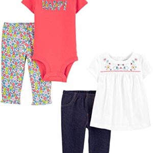 Simple Joys by Carter's Baby Girls' 4-Piece Bodysuit, Top, and Pant Set, Elephant/Floral/Happy Pack, 6-9 Months