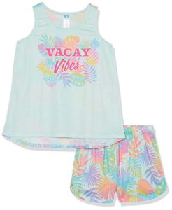 the children's place girls' sleeveless tank top and shorts 2 piece pajama set, vacay vibes