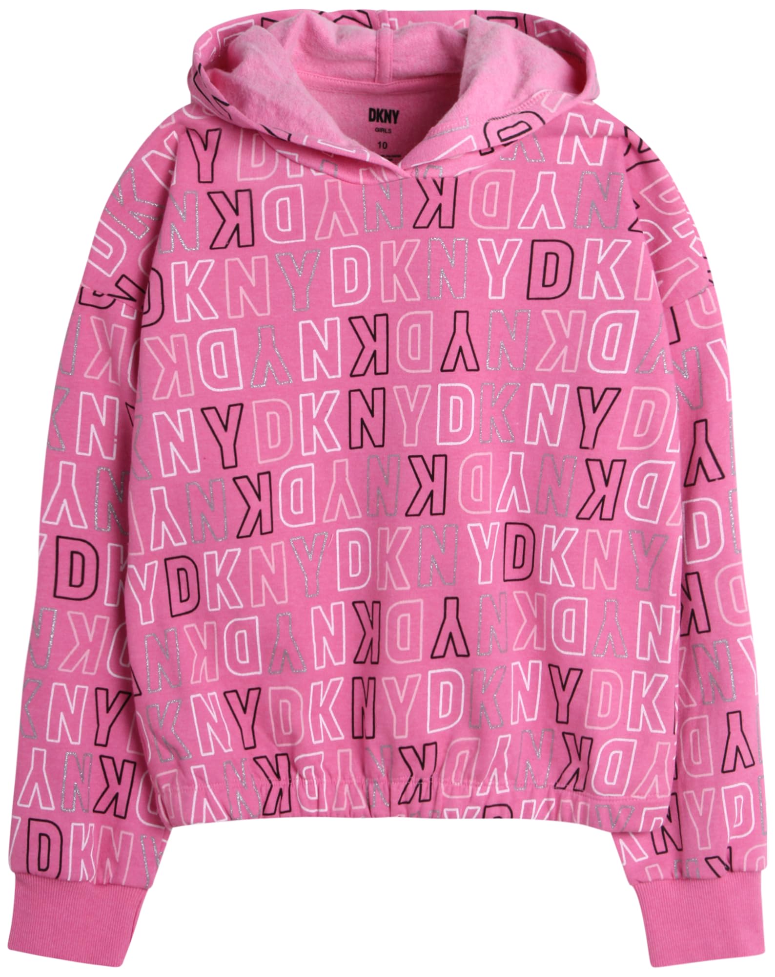 DKNY Girls' Sweatsuit Set - 2 Piece Fleece Hoodie Sweatshirt and Jogger Sweatpants (12M-16), Size 10, Wild Orchid