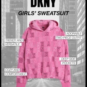 DKNY Girls' Sweatsuit Set - 2 Piece Fleece Hoodie Sweatshirt and Jogger Sweatpants (12M-16), Size 10, Wild Orchid