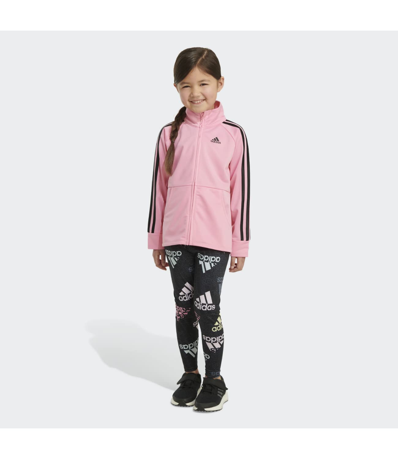 adidas Girls' Zip Front Classic Tricot Jacket and Joggers Set, Bliss Pink, 6 Plus