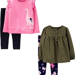 Simple Joys by Carter's Baby Girl's 4-Piece Long-Sleeve Shirts and Pants Playwear Set Pants, Olive/Pink Dino, 18M