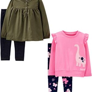 Simple Joys by Carter's Baby Girl's 4-Piece Long-Sleeve Shirts and Pants Playwear Set Pants, Olive/Pink Dino, 18M