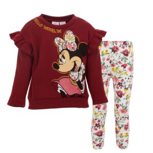 Disney Minnie Mouse Little Girls Pullover Fleece Sweatshirt and Leggings Outfit Set Multicolor 6-6X