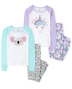 the children's place girls long sleeve top and pants pajama set unicorn/koala 2 pack kids - pj set 10