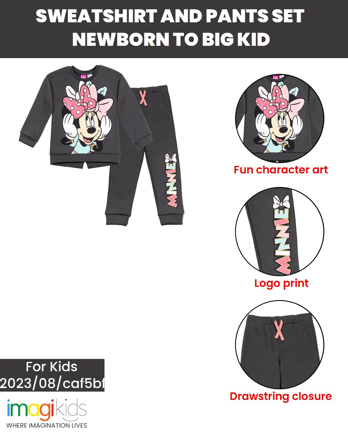 Disney Minnie Mouse Toddler Girls Fleece Pullover Sweatshirt Pants Set Gray 5T