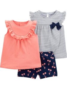 simple joys by carter's girls' 3-piece playwear set, navy stripe/cherry/peach, 3t