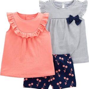 Simple Joys by Carter's Girls' 3-Piece Playwear Set, Navy Stripe/Cherry/Peach, 3T