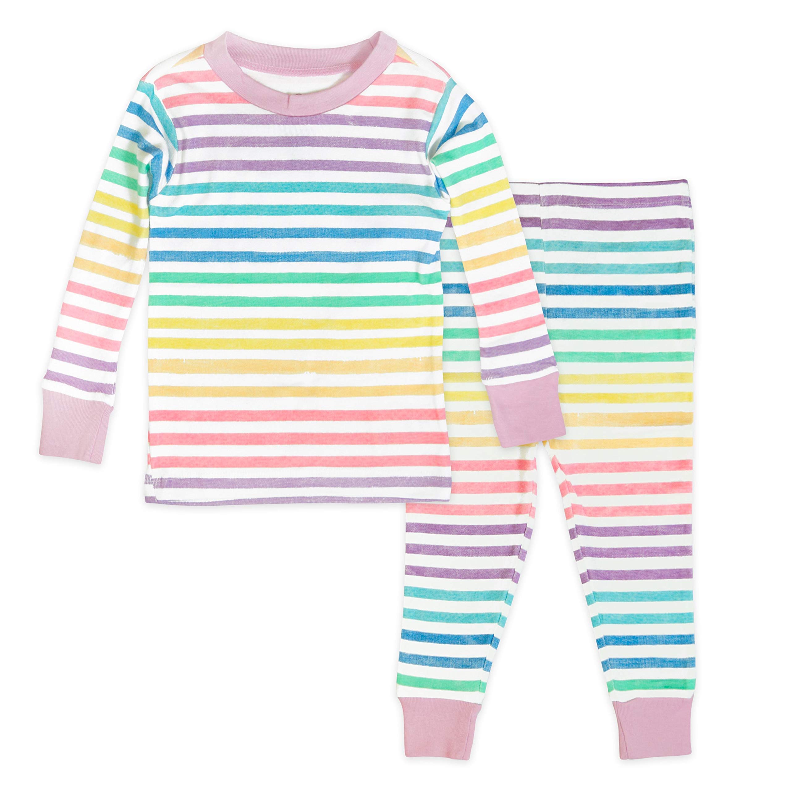 HonestBaby Multipack 2-Piece Pajamas Sleepwear PJs 100% Organic Cotton for Infant Baby and Toddler Girls, Rainbow Stripe, 24 Months