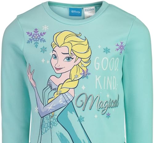 Disney Frozen Elsa Toddler Girls Fleece Long Sleeve Graphic T-Shirt and Leggings Outfit Set Turquoise/Blue 5T