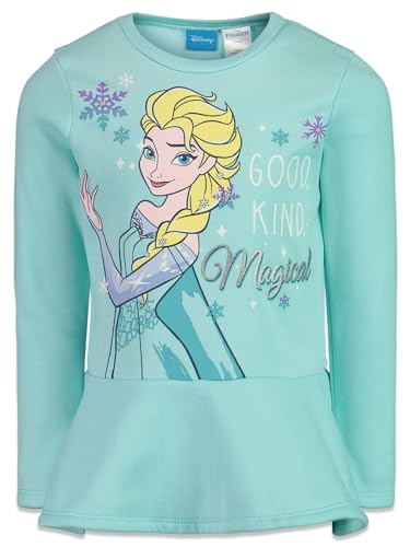 Disney Frozen Elsa Toddler Girls Fleece Long Sleeve Graphic T-Shirt and Leggings Outfit Set Turquoise/Blue 5T