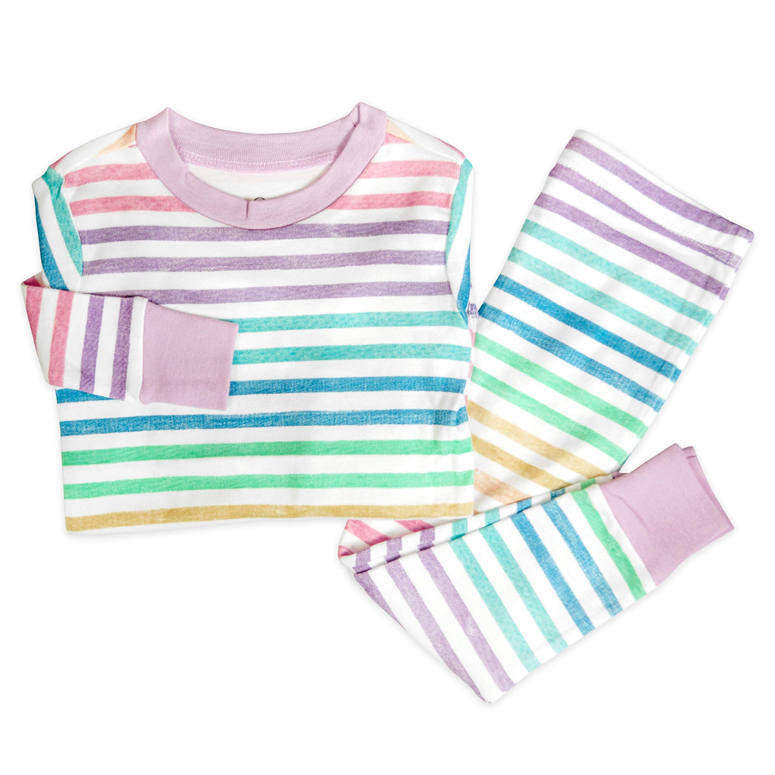 HonestBaby Multipack 2-Piece Pajamas Sleepwear PJs 100% Organic Cotton for Infant Baby and Toddler Girls, Rainbow Stripe, 24 Months