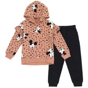 disney mickey mouse minnie mouse toddler girls fleece pullover hoodie and pants outfit set maroon/black 5t