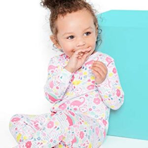 Simple Joys by Carter's Girls' 3-Pack Snug Fit Footed Cotton Pajamas, Navy Space/White Dinosaur/Yellow Dots, 4T