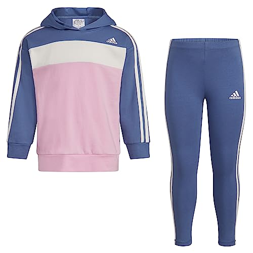 adidas Girls 2-Piece Color Block French Terry Pullover & Legging Set, Crew Blue, 6