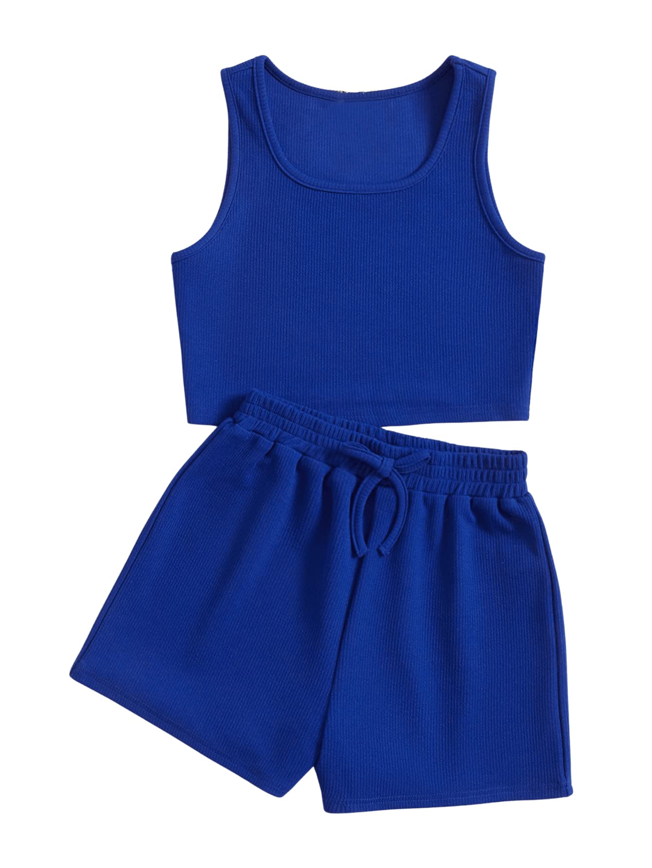 Verdusa Girl's 2 Piece Tracksuit Sets Workout Crop Tank Top and Short Sets Blue 11-12Y