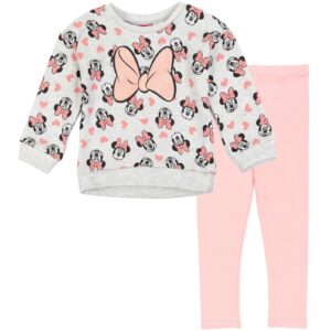 disney minnie mouse toddler girls pullover fleece sweatshirt and leggings outfit set light grey/pink 4t