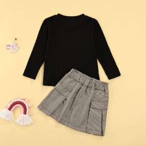 GOOCHEER 2Pcs Kids Toddler Baby Girl Clothes Knit Sweater Long Sleeve T-Shirt Tops A-Line Mini Skirt Set Fall Outfits (Black, 6-7 Years)