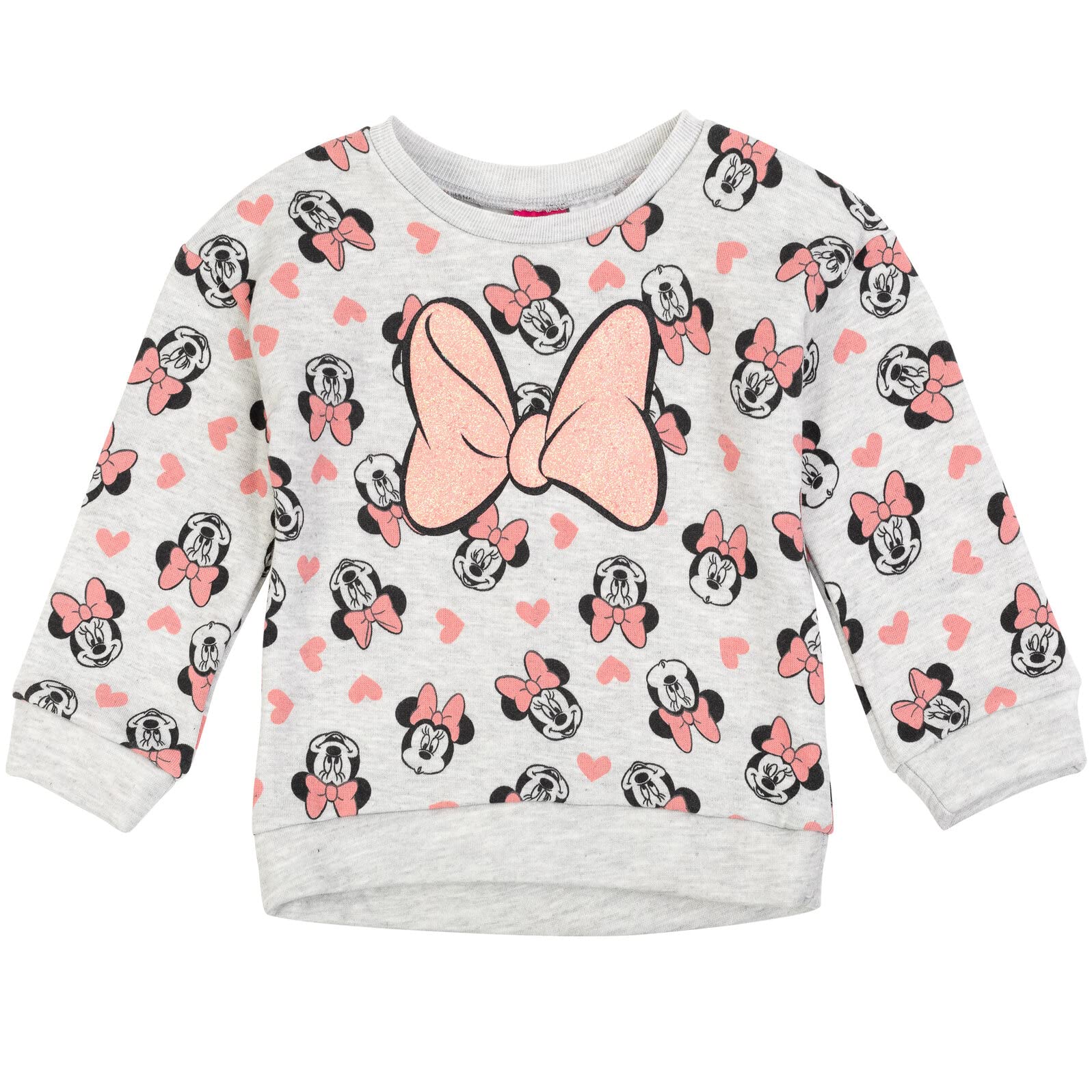 Disney Minnie Mouse Toddler Girls Pullover Fleece Sweatshirt and Leggings Outfit Set Light Grey/Pink 4T