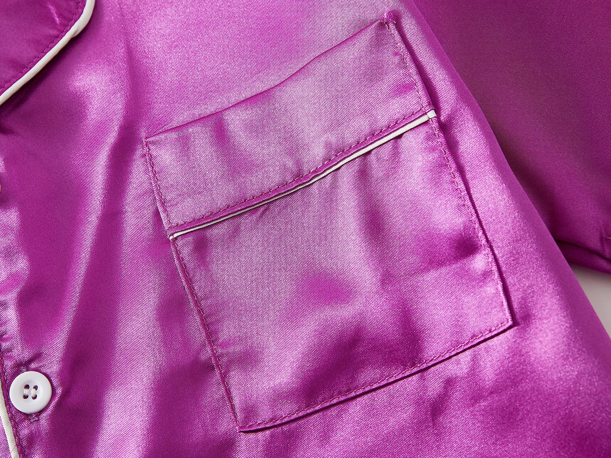 Beezizac Little & Big Girls Pajama Set Size 12 - Bright Pink Satin Silky Cute Summer Shorts Outfit