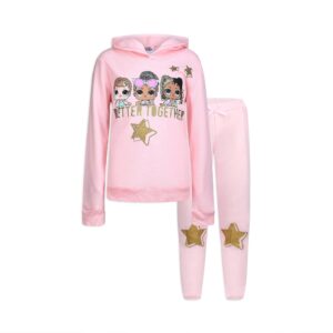 l.o.l. surprise! stargazer, flipside and marine q.t. girls hooded sweatshirt and pants set for big kids – pink
