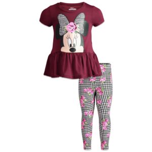 Disney Minnie Mouse Big Girls Peplum T-Shirt and Leggings Outfit Set Wine Red 8