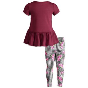 Disney Minnie Mouse Big Girls Peplum T-Shirt and Leggings Outfit Set Wine Red 8