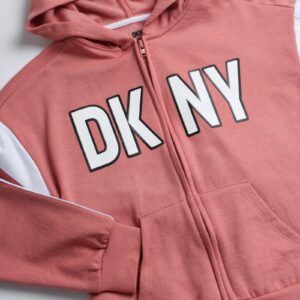 DKNY Girls’ Jogger Set – 2 Piece Hoodie and Sweatpants Kids Clothing Set (Size: 4-12), Size 14-16, Black/Rosette