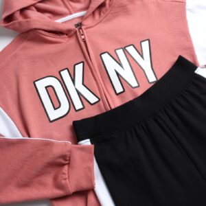 DKNY Girls’ Jogger Set – 2 Piece Hoodie and Sweatpants Kids Clothing Set (Size: 4-12), Size 14-16, Black/Rosette