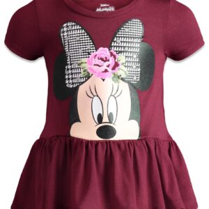 Disney Minnie Mouse Big Girls Peplum T-Shirt and Leggings Outfit Set Wine Red 8