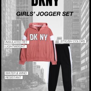 DKNY Girls’ Jogger Set – 2 Piece Hoodie and Sweatpants Kids Clothing Set (Size: 4-12), Size 14-16, Black/Rosette