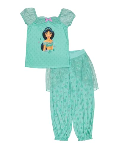 Disney Girls' Princess 2-Piece Loose-Fit Pajamas Set, LOVE JASMINE 2, 8