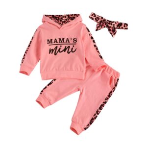 covvoliy toddler baby girl fall winter clothes leopard printed hoodie sweatshirt and pants 2pcs sweatsuit outfit (pink a, 18-24 months)