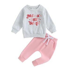 goocheer toddler baby girl clothes letter printed long sleeve crewneck sweatshirt top casual pants set 2pcs fall winter outfits (light grey, 12-18 months)