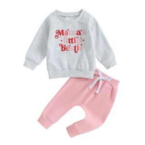 GOOCHEER Toddler Baby Girl Clothes Letter Printed Long Sleeve Crewneck Sweatshirt Top Casual Pants Set 2Pcs Fall Winter Outfits (Light Grey, 12-18 Months)