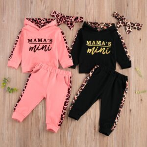 Covvoliy Toddler Baby Girl Fall Winter Clothes Leopard Printed Hoodie Sweatshirt and Pants 2PCS Sweatsuit Outfit (Pink A, 18-24 Months)