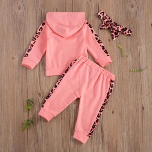 Covvoliy Toddler Baby Girl Fall Winter Clothes Leopard Printed Hoodie Sweatshirt and Pants 2PCS Sweatsuit Outfit (Pink A, 18-24 Months)