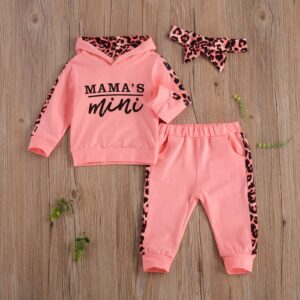 Covvoliy Toddler Baby Girl Fall Winter Clothes Leopard Printed Hoodie Sweatshirt and Pants 2PCS Sweatsuit Outfit (Pink A, 18-24 Months)