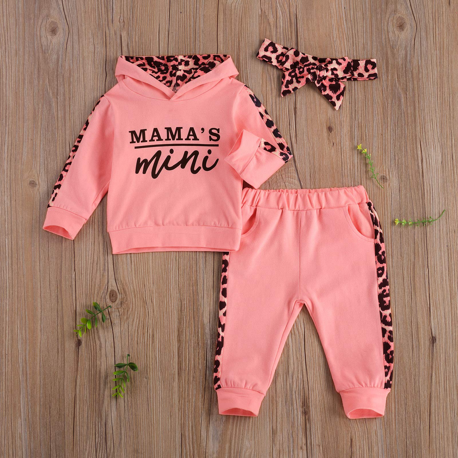 Covvoliy Toddler Baby Girl Fall Winter Clothes Leopard Printed Hoodie Sweatshirt and Pants 2PCS Sweatsuit Outfit (Pink A, 18-24 Months)