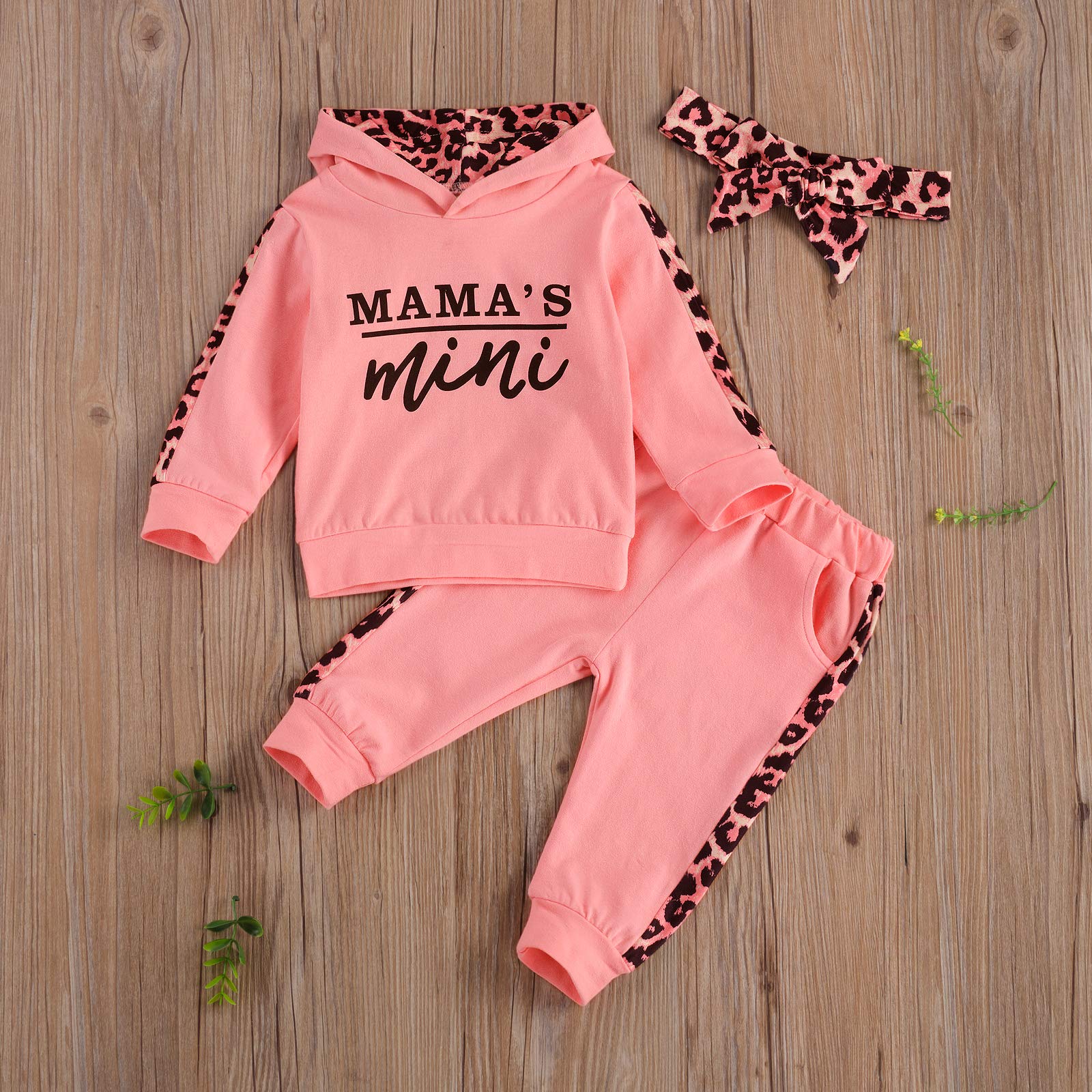 Covvoliy Toddler Baby Girl Fall Winter Clothes Leopard Printed Hoodie Sweatshirt and Pants 2PCS Sweatsuit Outfit (Pink A, 18-24 Months)