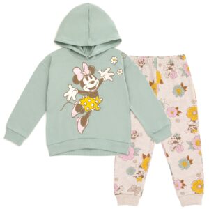 Disney Minnie Mouse Toddler Girls Fleece Pullover Hoodie and Pants Outfit Set Green/White 3T