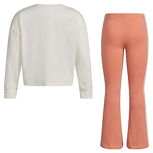 adidas Girls 2-Piece Long Sleeve Graphic Tee & Flare Pant Set, Chalk White, 6X