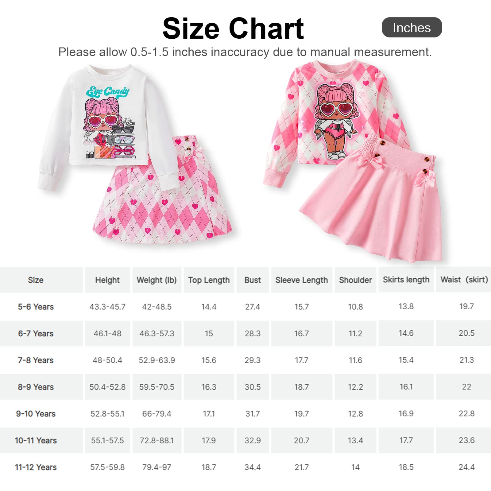 L.O.L. Surprise! Girl Skirt Set Long Sleeve Letter Print Sweatshirt Plaid/Pink Smocked Skirt Set 2PCS Clothes Set Outfit Pink 10-11 Years