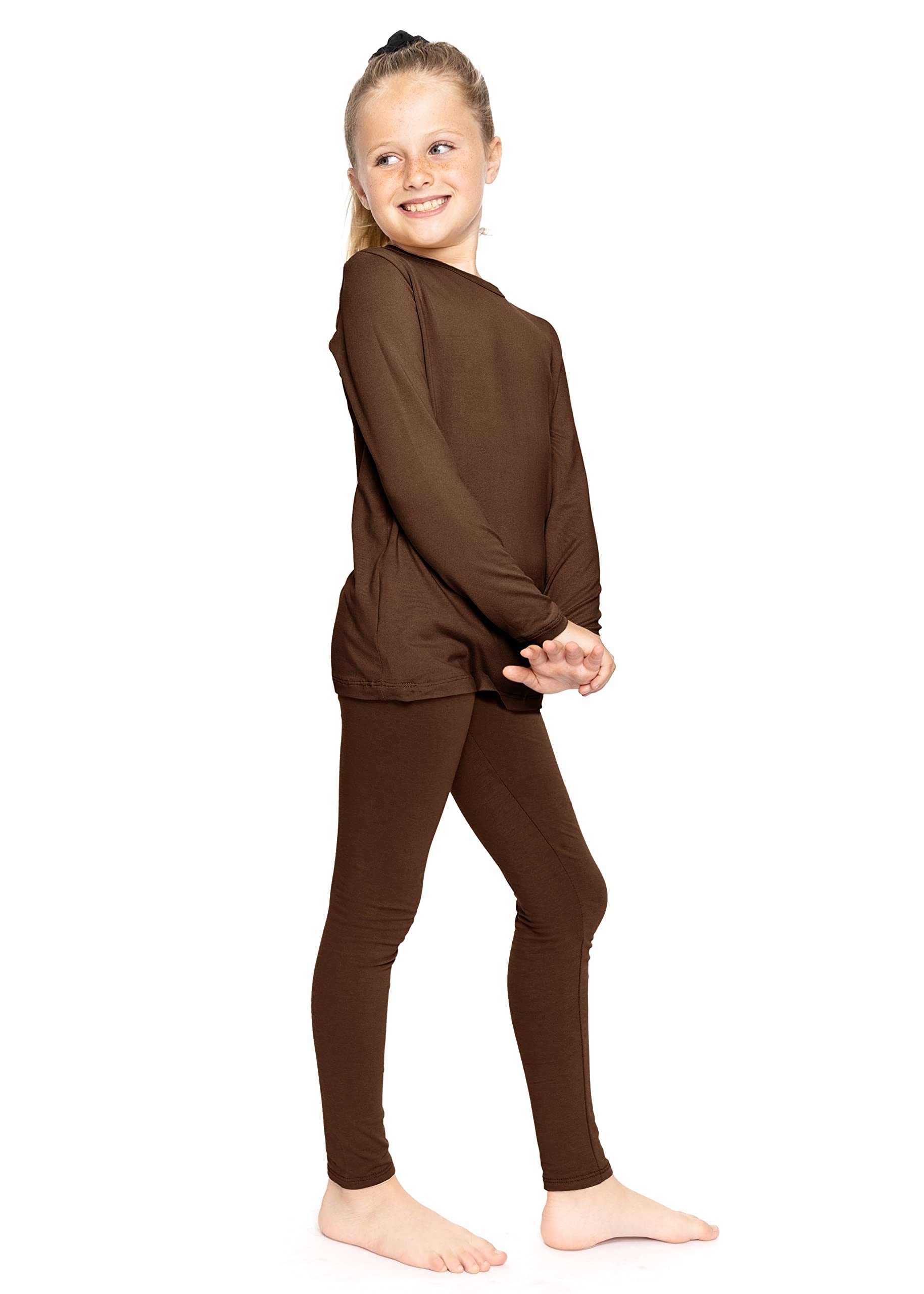 STRETCH IS COMFORT Girl's CREW Neck and Leggings Set Brown X-Large