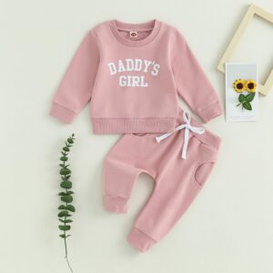 Engofs Toddler Baby Girl Fall Winter Clothes Outfits Long Sleeve Letter Print Sweatshirt Tops Pants Set Pink 0-6 Months