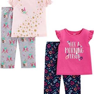 Simple Joys by Carter's Toddler Girls' 4-Piece Fleece Pajama Set (Short-Sleeve Poly Top & Fleece Bottom), Pack of 4, Fairy/Floral/Text Print, 3T