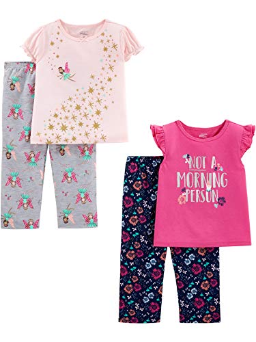 Simple Joys by Carter's Toddler Girls' 4-Piece Fleece Pajama Set (Short-Sleeve Poly Top & Fleece Bottom), Pack of 4, Fairy/Floral/Text Print, 3T